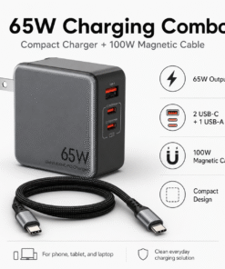 WINSLER GaN 65W 2C1A Charger + 100W Magnetic USB-C to USB-C Cable Combo