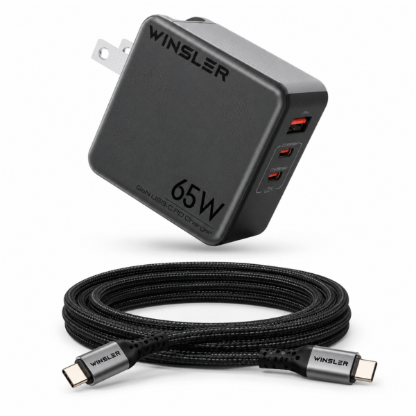 WINSLER GaN 65W 2C1A Charger + 100W Magnetic USB-C to USB-C Cable Combo