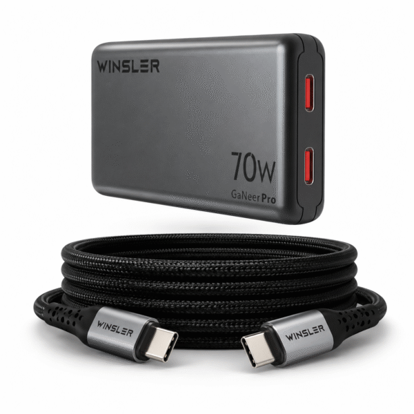 WINSLER GaN 70W 2C Slim Charger + 100W Magnetic USB-C to USB-C Cable Combo