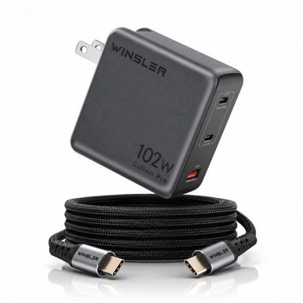 WINSLER GaN 102W 2C1A Charger + 100W Magnetic USB-C to USB-C Cable Combo
