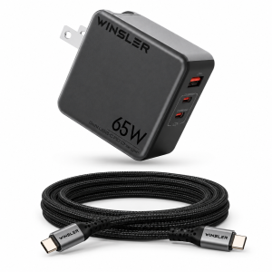 WINSLER GaN 65W 2C1A Charger + 100W Magnetic USB-C to USB-C Cable Combo