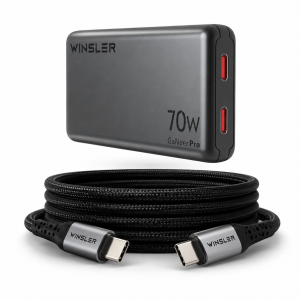 WINSLER GaN 70W 2C Slim Charger + 100W Magnetic USB-C to USB-C Cable Combo